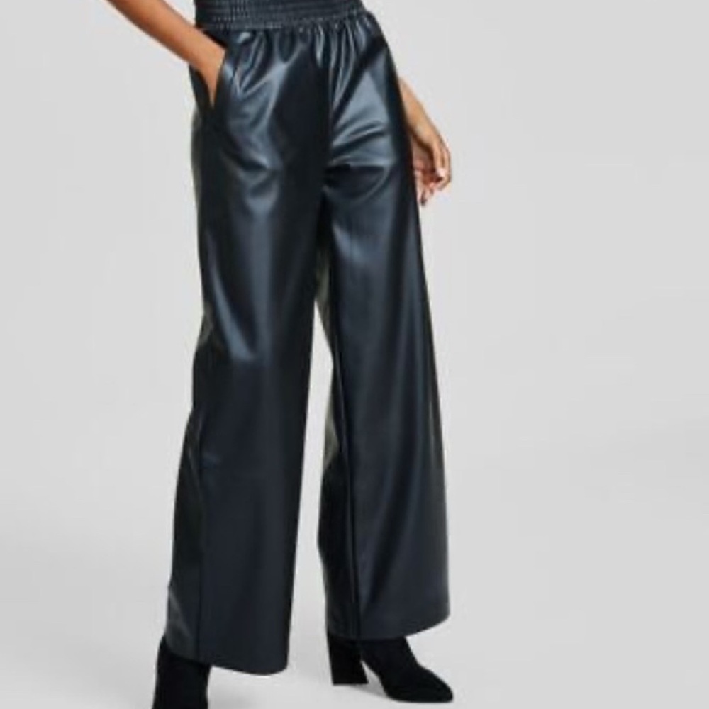 aritzia wide leg babaton vegan leather scrunched waist high rise